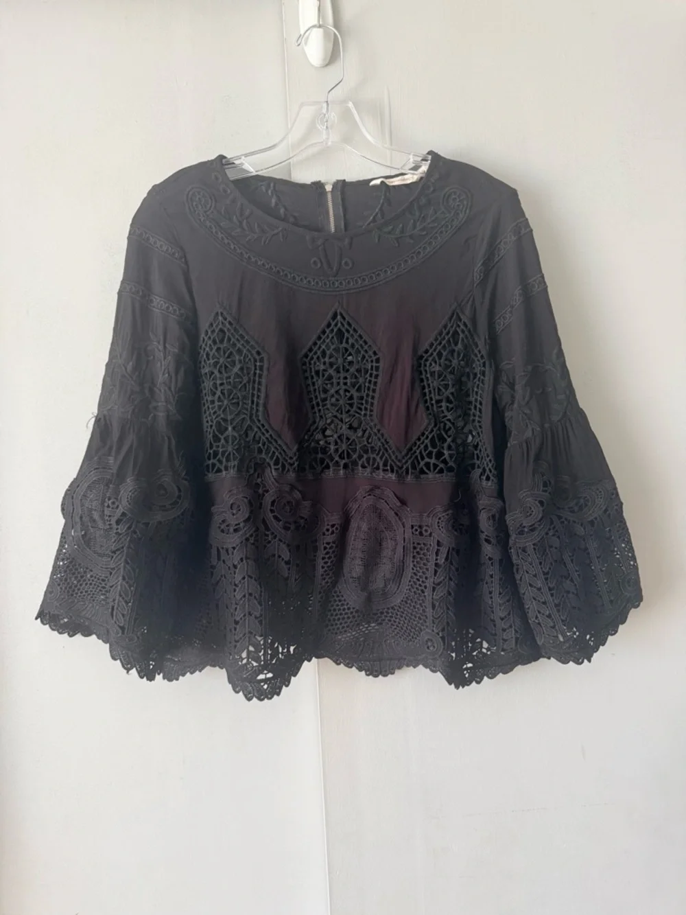 Soft Surroundings Black Crochet Lace Bell-Sleeve Blouse - Picture 1 of 5